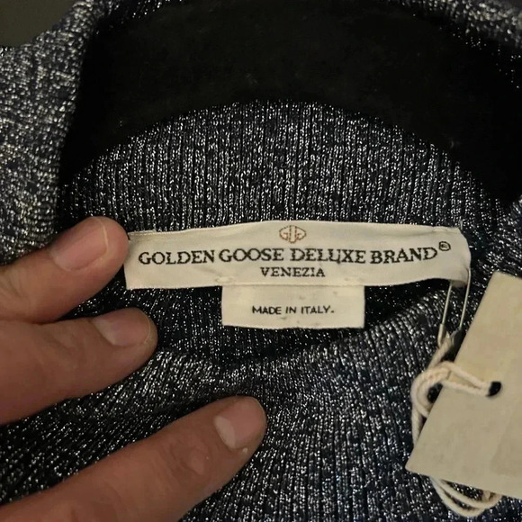 Golden Goose Venezia Pullover blouse Shimmery Blue Turtleneck Sz S Party - Picture 11 of 16